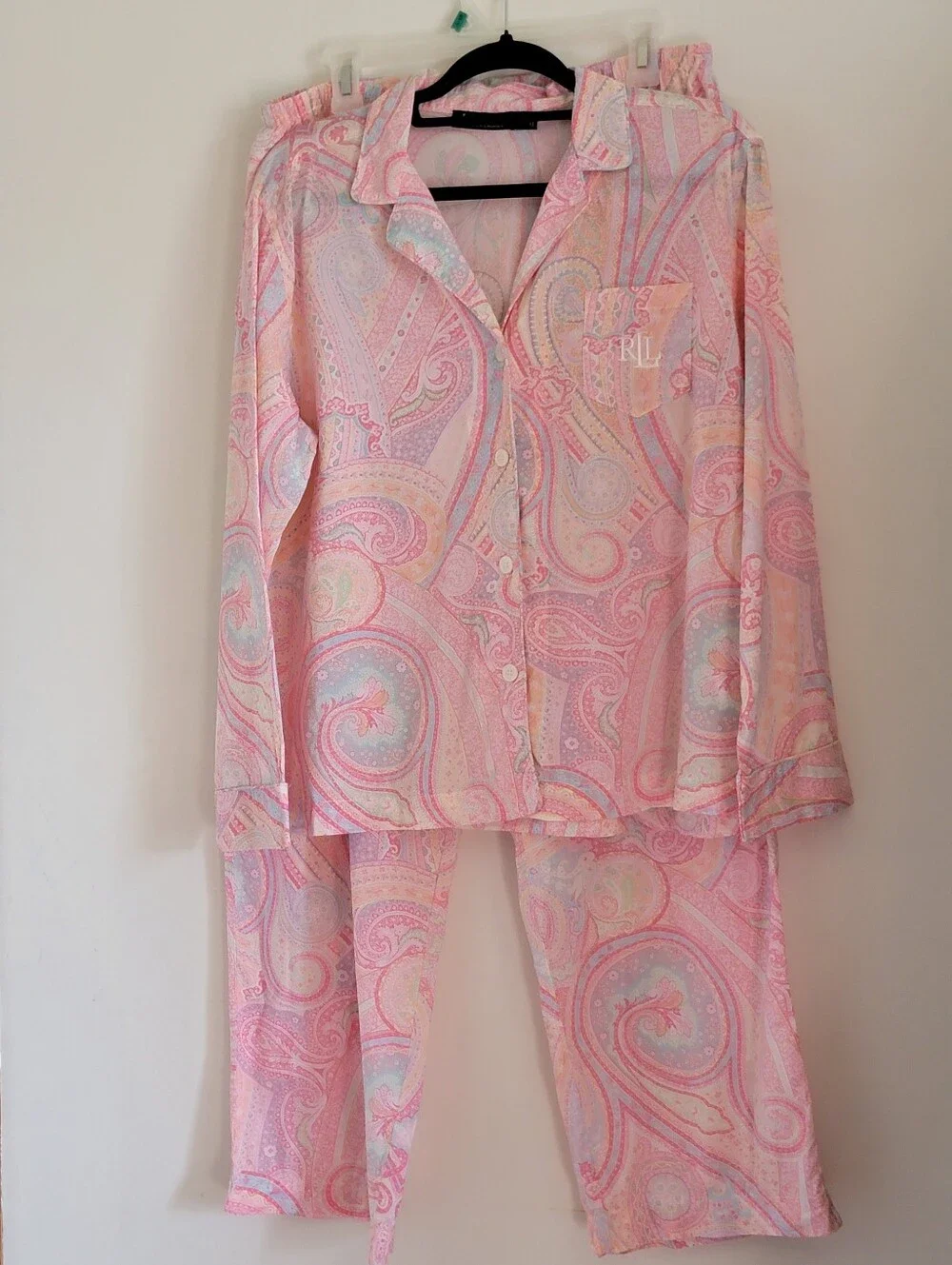 Ralph Lauren Monogram Pajamas Large L Pink Pastel Paisley PJ Set Mint Condition